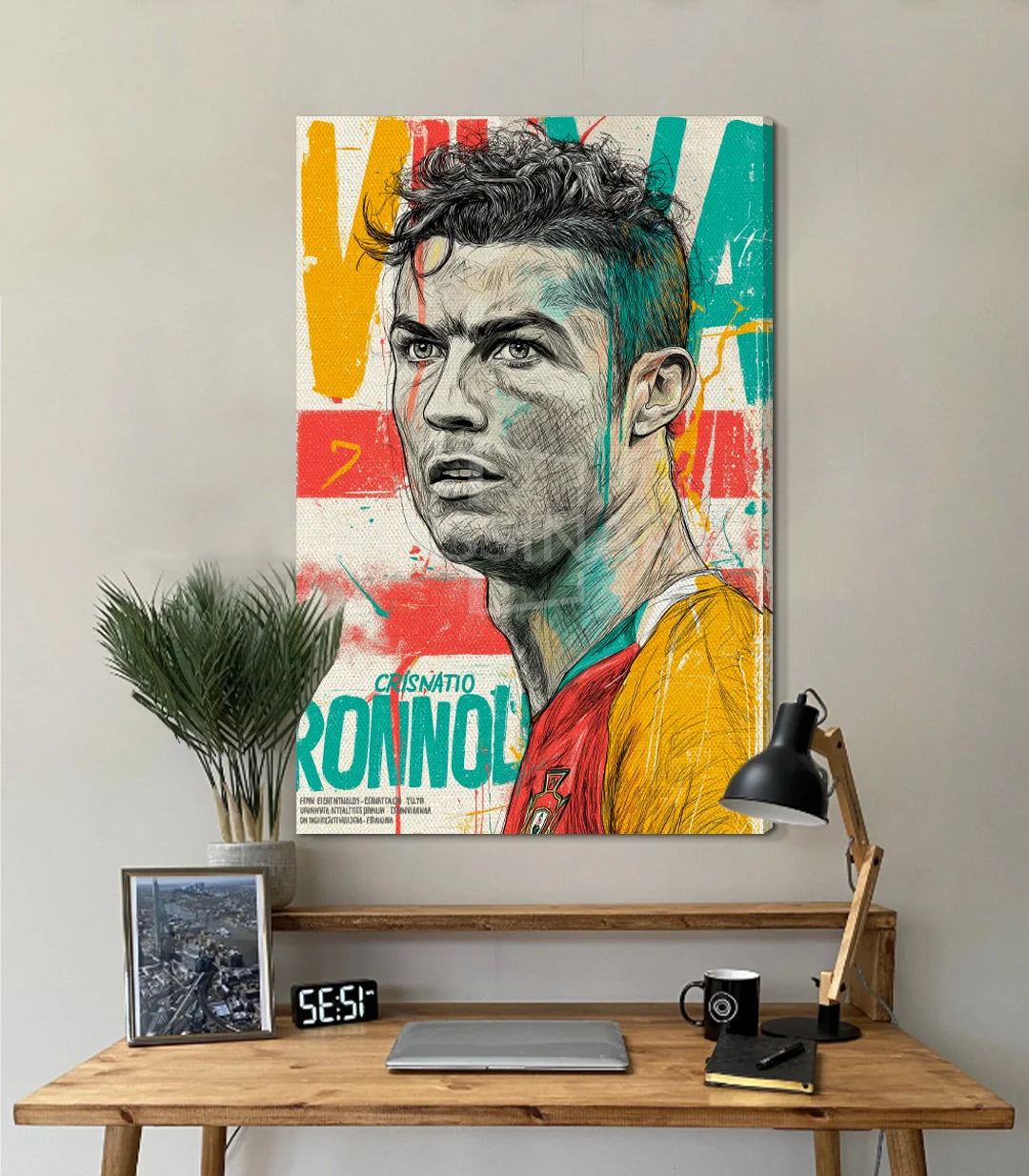 Cuadro fútbol — Ronaldo estilo pop-art con colores vivos azul rojo amarillo | Massinart