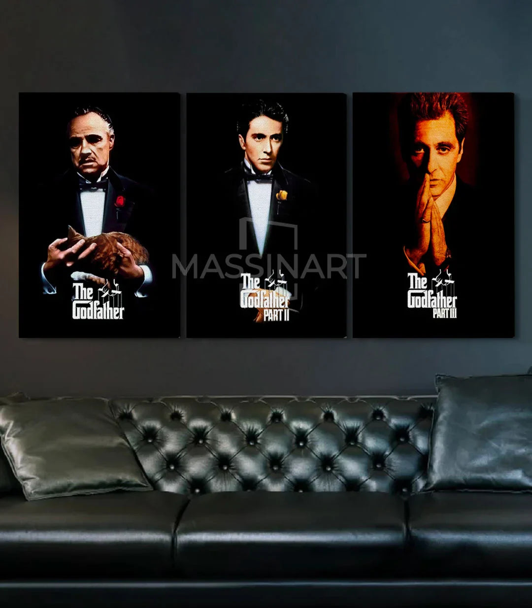 Cuadro El Padrino tríptico decoración interior — tres retratos cinematográficos enmarcados