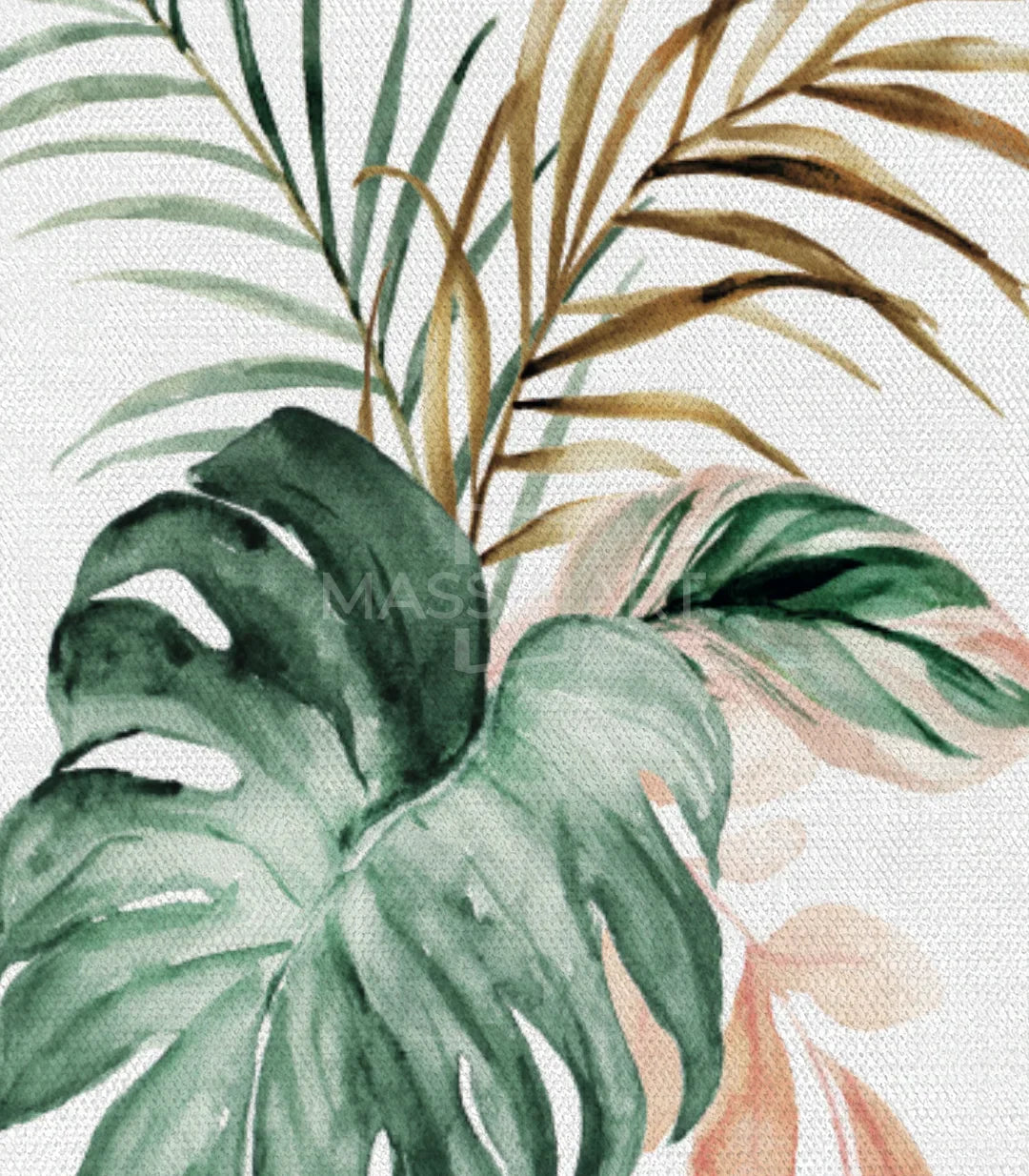 Decoración salón minimalista con hojas de monstera en lienzo canvas