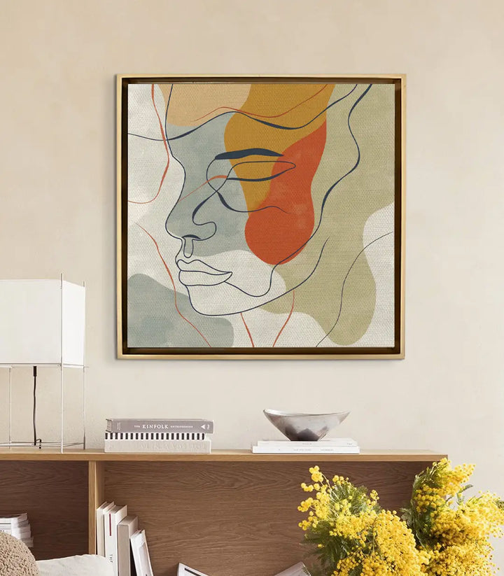 Cuadro Face in Lines en salón moderno — decoración de pared minimalista Massinart