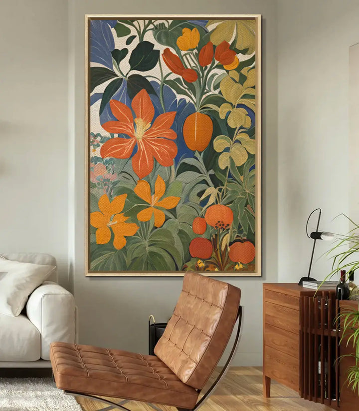 Decoración interior salón con cuadro Bloomtide flores botánicas estilo Art Déco — Massinart