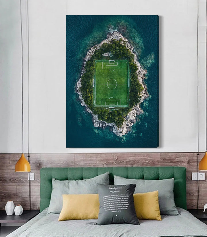 Cuadro Seaside Stadium en decoración de habitación — combinación de colores azul, verde y amarillo