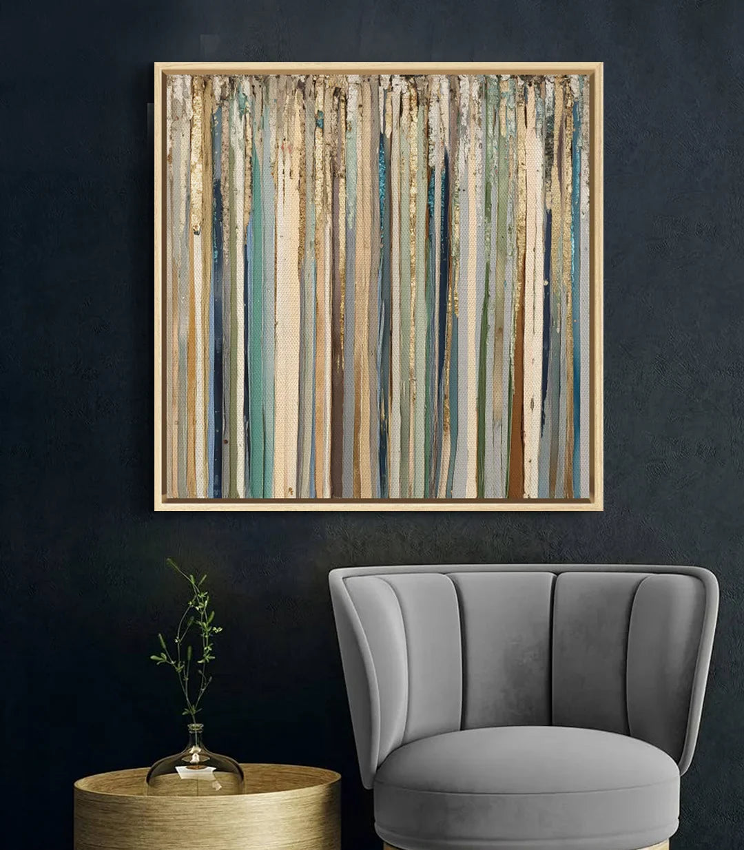 Cuadro Color Haze decorando un dormitorio minimalista con tonos neutros — Massinart