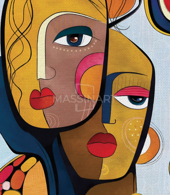 Detalle panel derecho African Soul — motivos étnicos abstractos sobre fondo amarillo