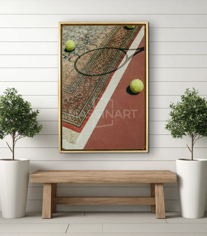 Cuadro Tennis Tapis en ambientación de salón moderno, decoración mural minimalista, Massinart
