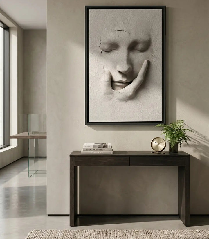 Slumber – cuadro figurativo en blanco y negro, retrato de mujer dormida, estilo minimalista | Massinart