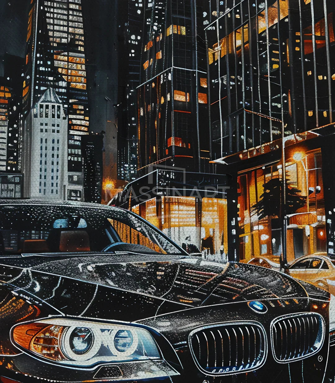 Cuadro City Gleam detalle pintura coche de lujo, acabado canvas premium