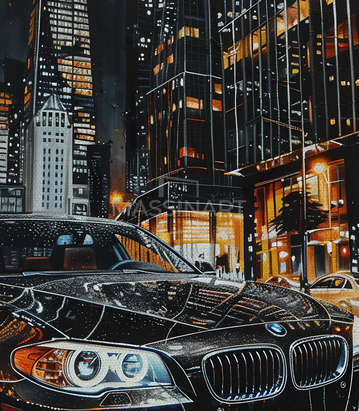 Cuadro City Gleam detalle pintura coche de lujo, acabado canvas premium