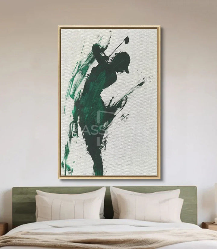 Cuadro Release golfista expresionista, detalle de paleta verde - Massinart