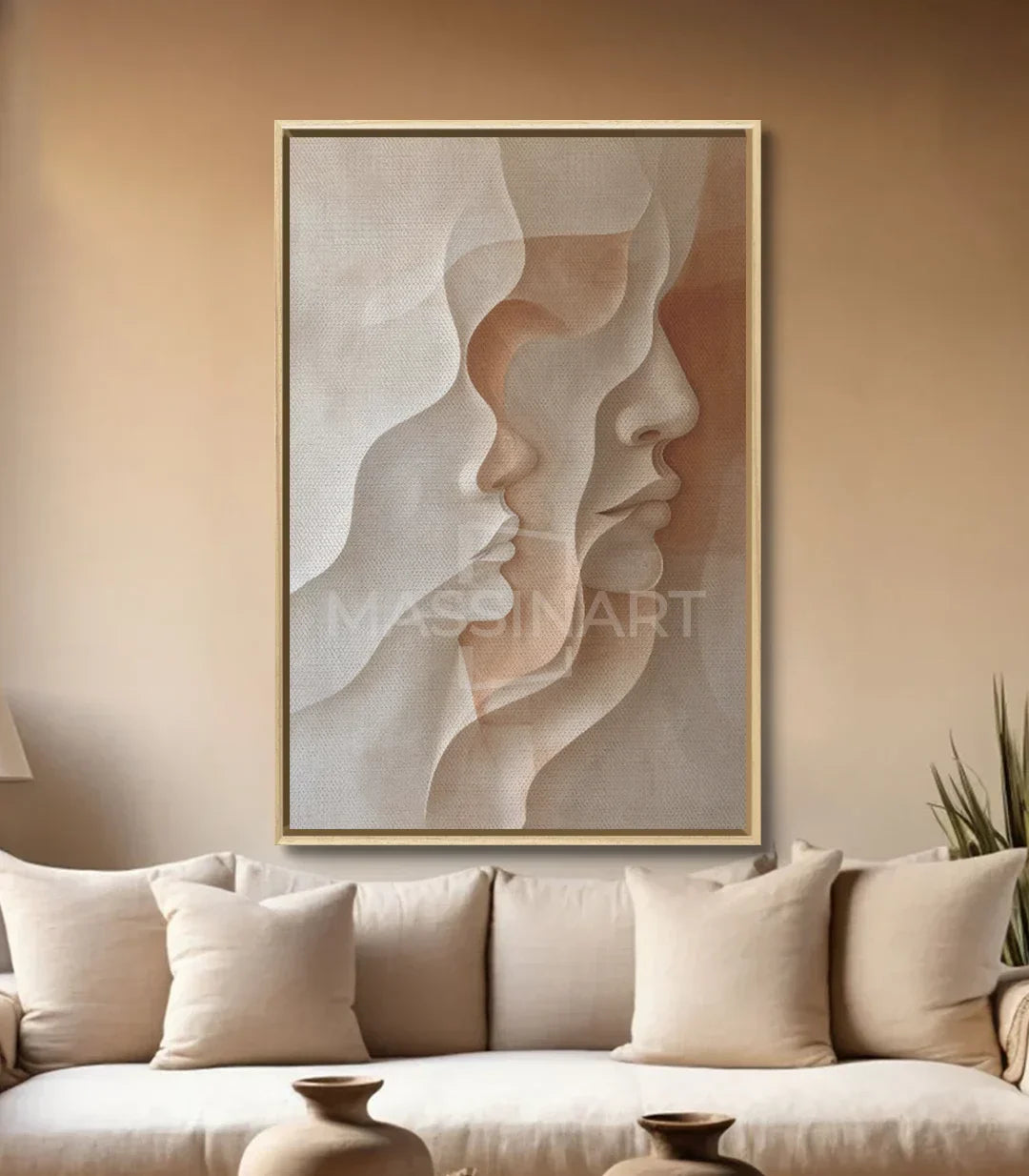 Decoración interior minimalista — cuadro Duo perfiles abstractos Massinart tonos neutros beige