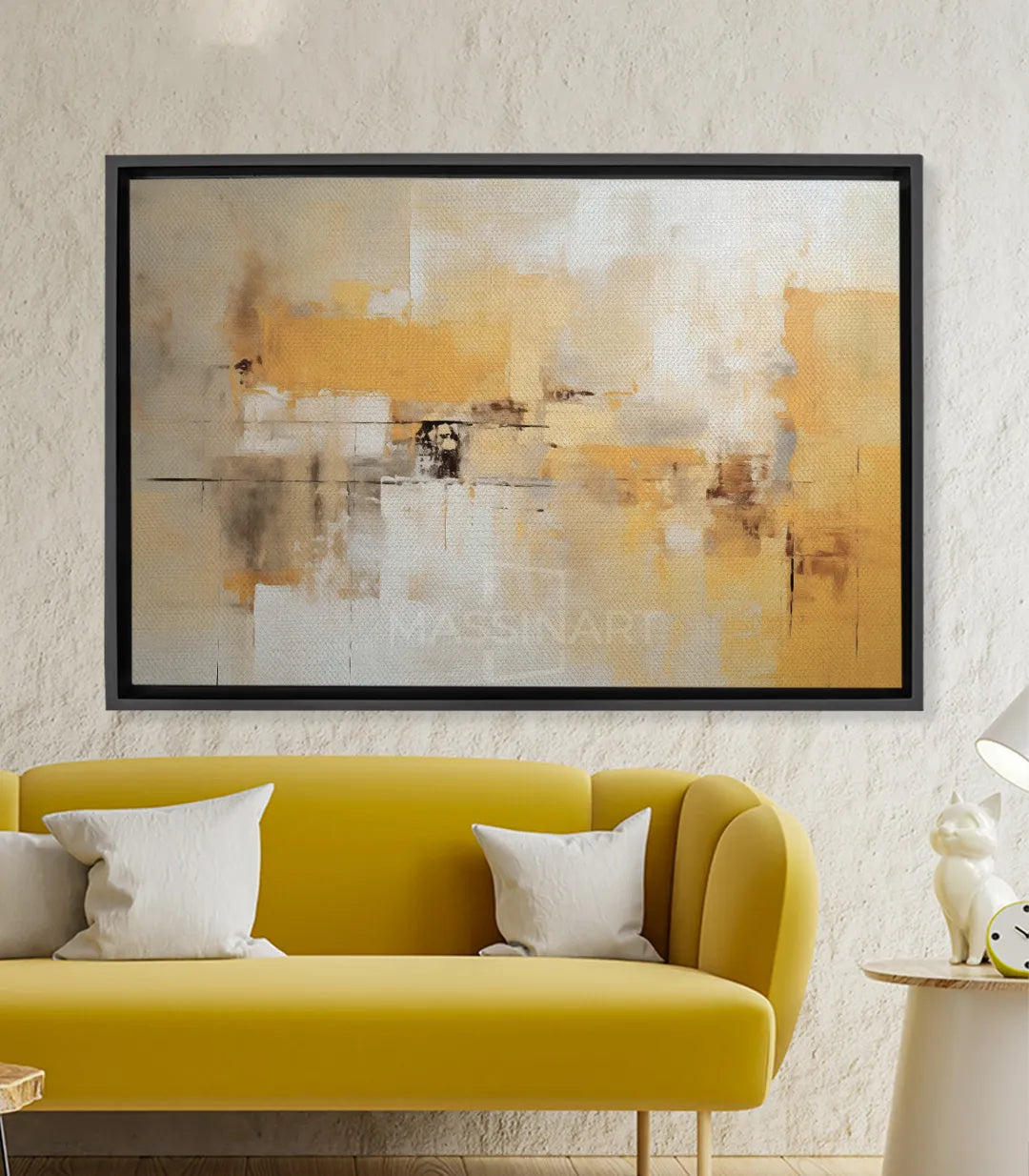 Cuadro abstracto Light horizontal, tonos ocre amarillo y blanco, composición geométrica minimalista Massinart