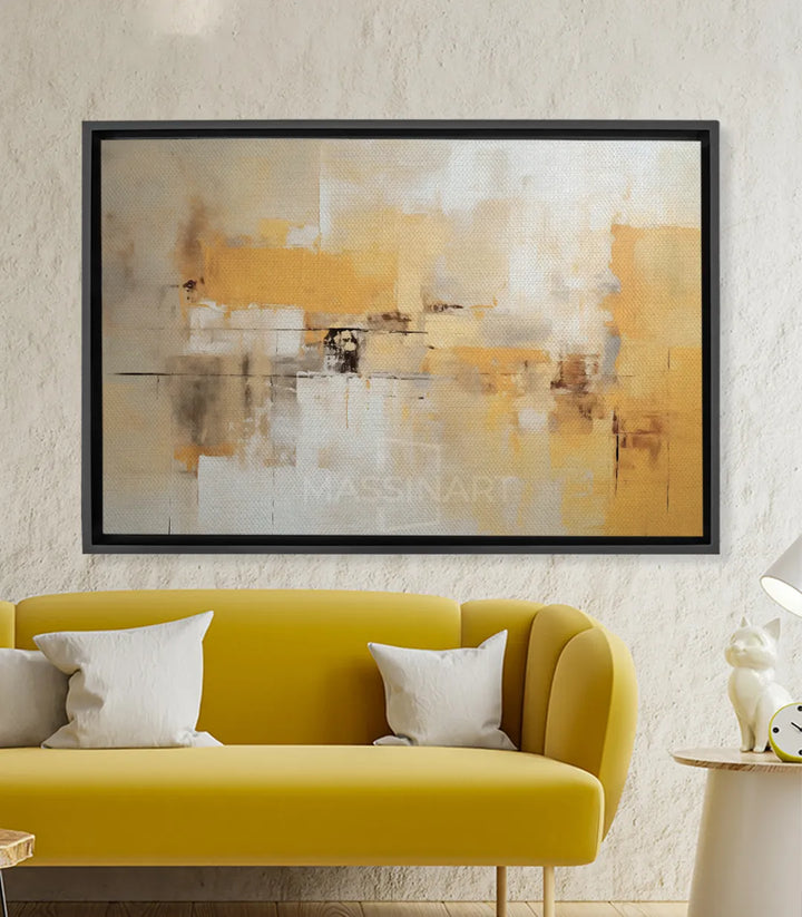 Cuadro abstracto Light horizontal, tonos ocre amarillo y blanco, composición geométrica minimalista Massinart