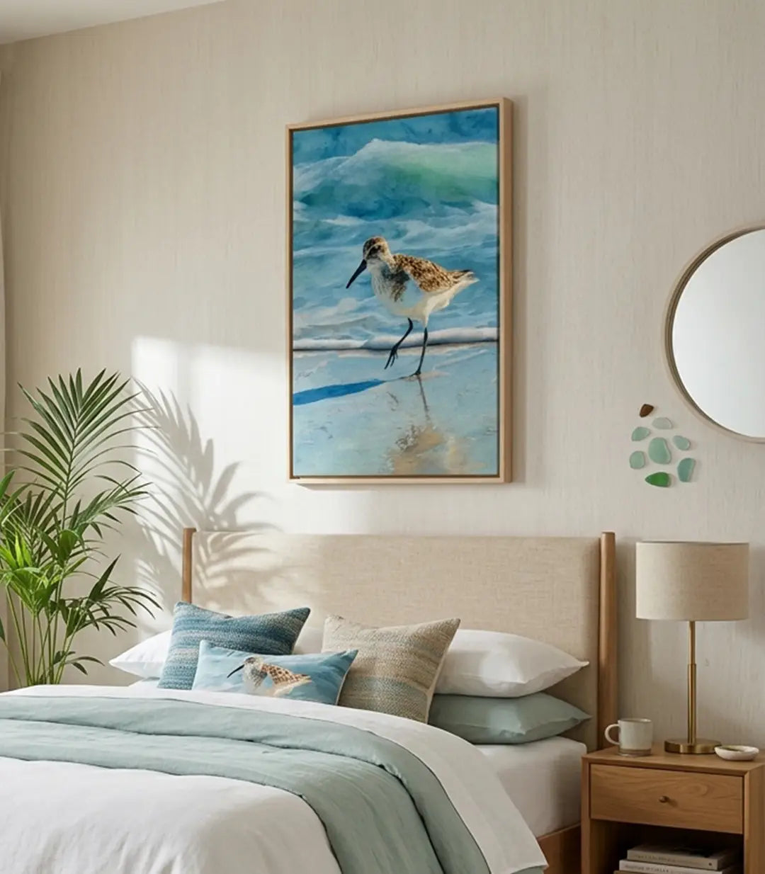 Cuadro Wave Runner ave costera en vuelo sobre el mar, tonos azul y blanco — Massinart