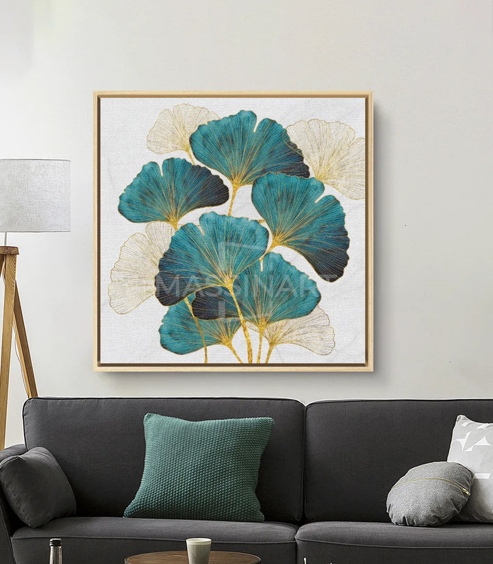 Ginkgo Lutos Leaves – detalle de hojas de ginkgo en abanico sobre fondo neutro, Massinart