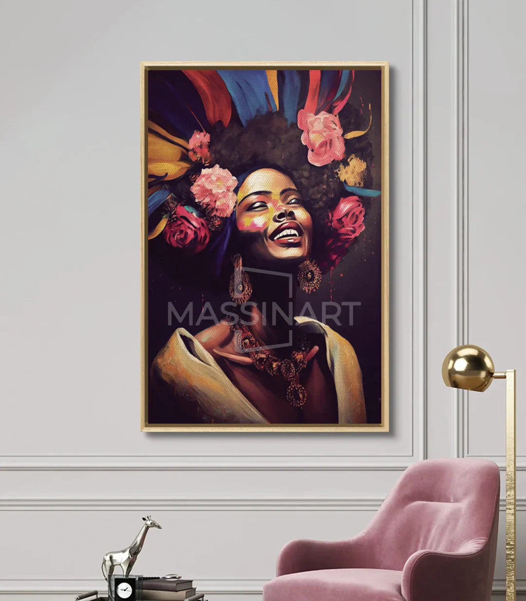 Decoración de pasillo con cuadro figurativo retrato mujer africana Massinart