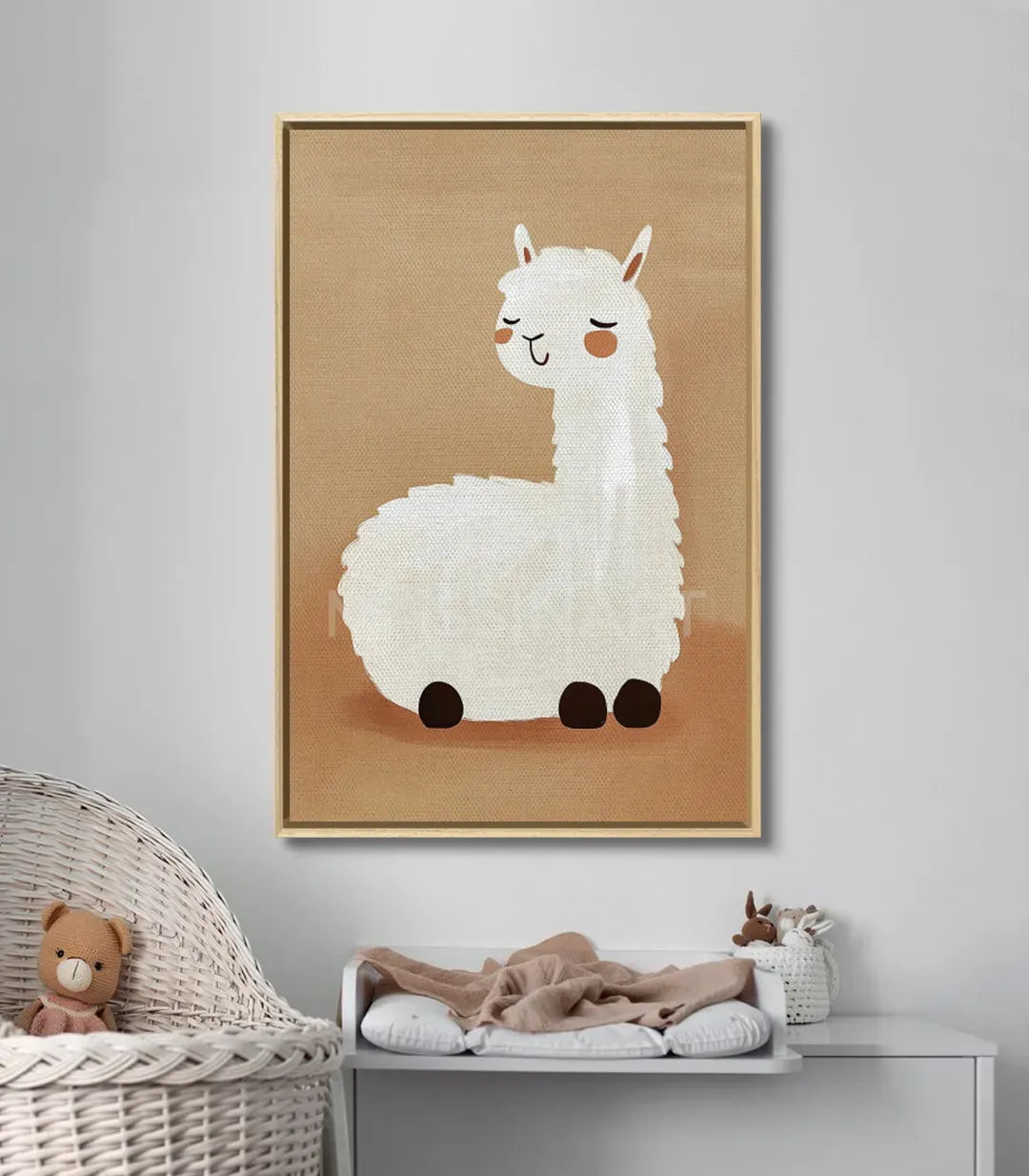 Ilustración minimalista de llama blanca cuadro animal para niños Massinart