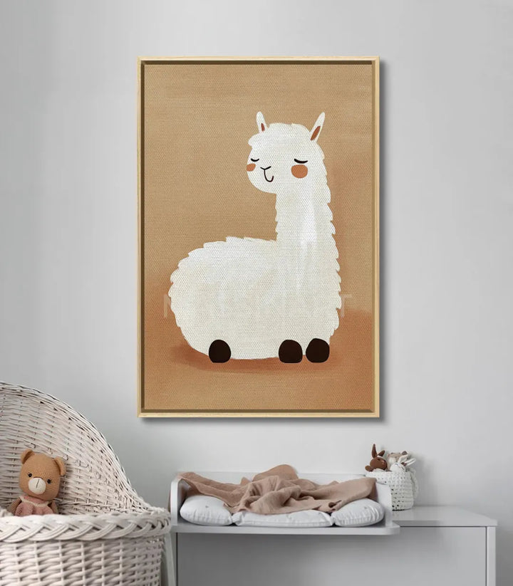 Ilustración minimalista de llama blanca cuadro animal para niños Massinart