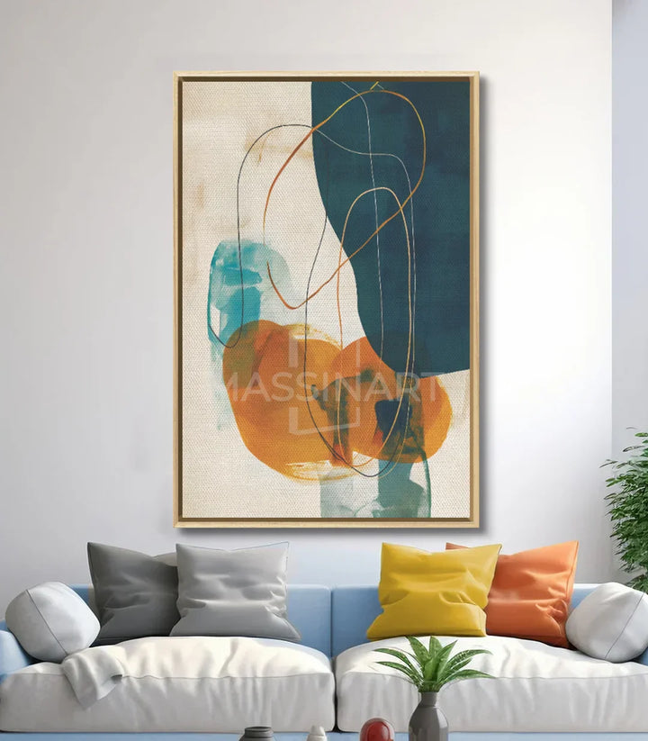 Decoración minimalista con cuadro abstracto Massinart — Fluid Dynamics con marco negro
