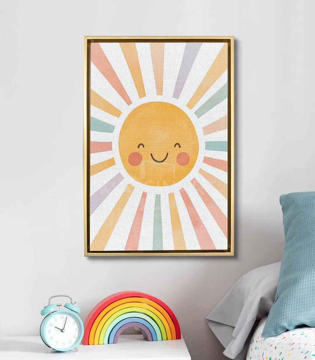 Decoración de habitación de niña con cuadro sol minimalista — Massinart