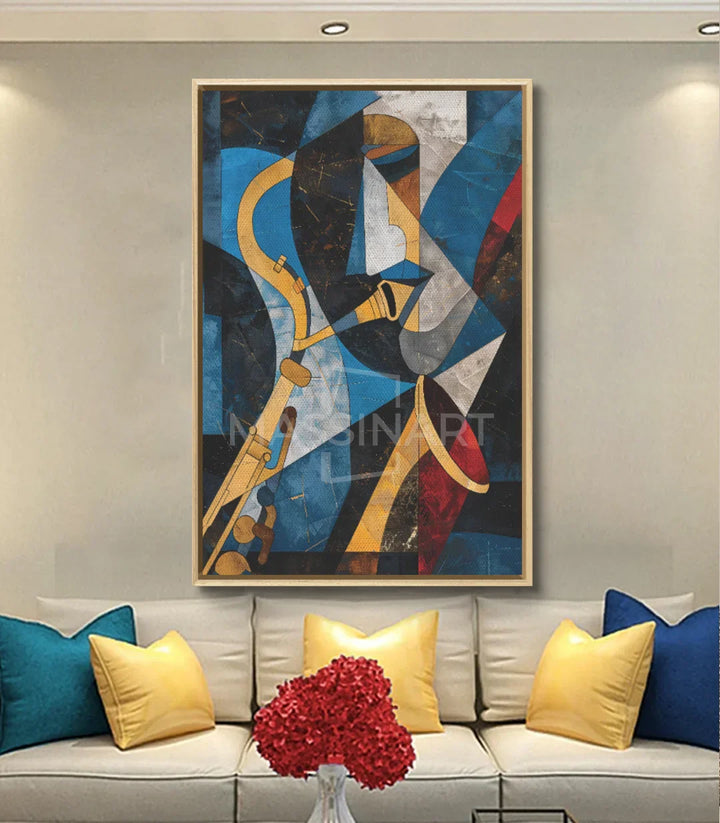 Cuadro Saxo decoración de interiores sobre pared blanca estilo contemporáneo, Massinart
