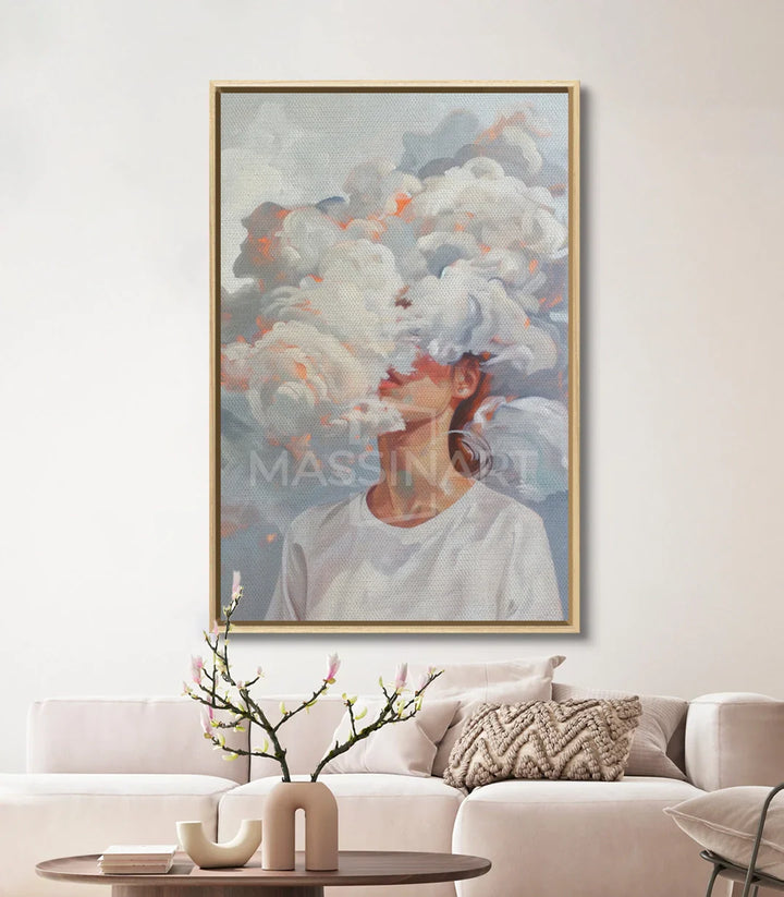 Decoración interior cuadro retrato nubes marco negro Massinart