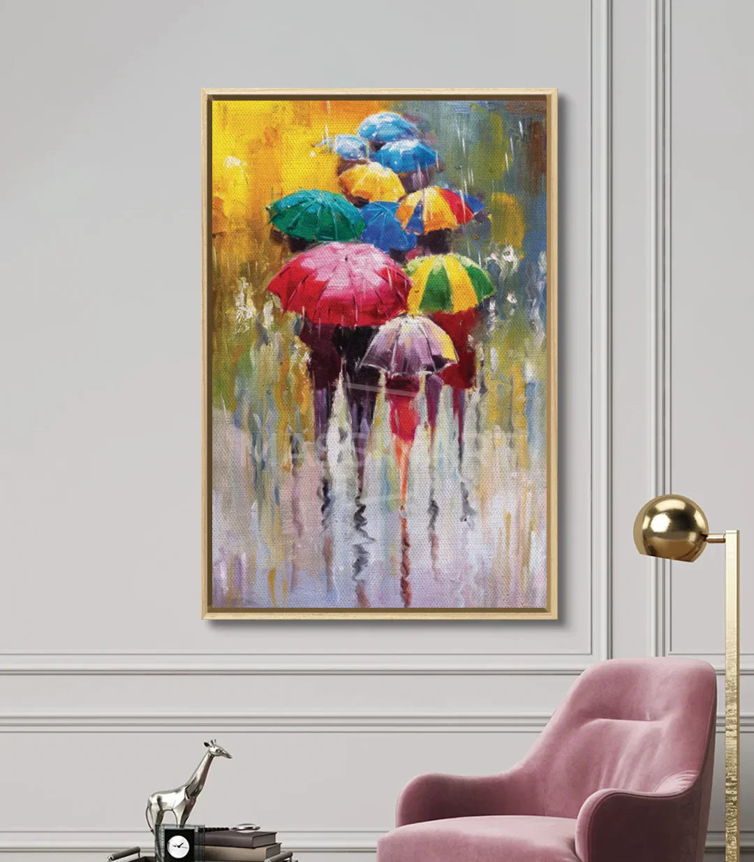 Decoración pasillo interior — cuadro lluvia paraguas impresionista | Massinart