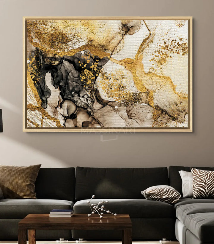 Decoración interior contemporánea — cuadro abstracto fluido Inspiration Massinart en ambiente luminoso