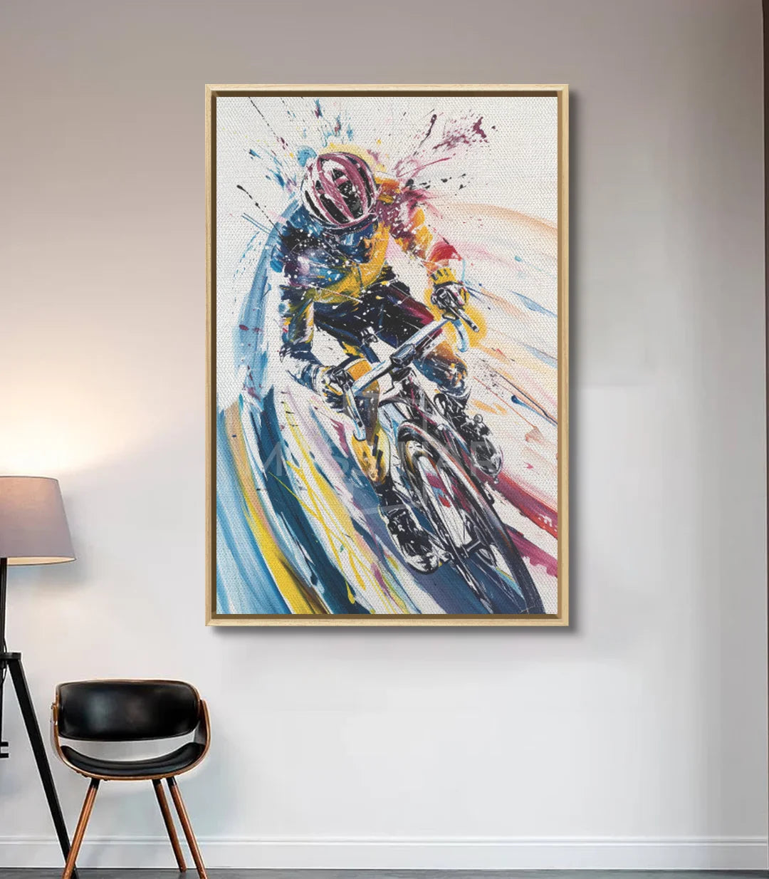 Cuadro Velocity corredor de bicicleta expresionista en colores vivos, Massinart