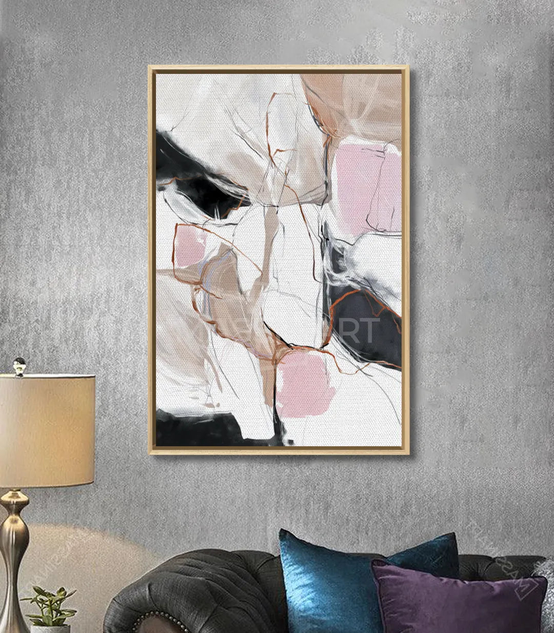 Cuadro abstracto Pink Touch en decoración de pasillo, estilo minimalista contemporáneo — Massinart