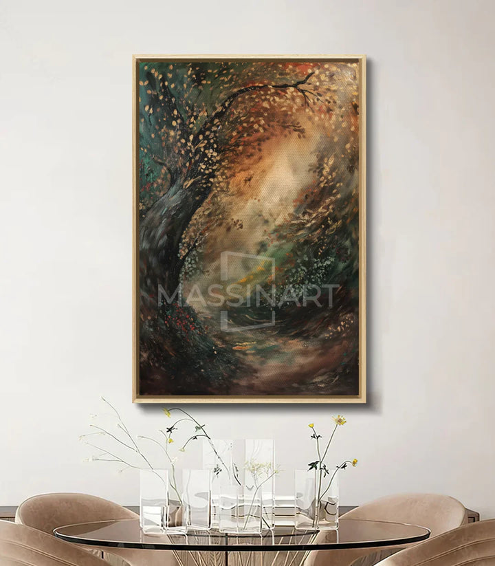 Cuadro naturaleza poético árbol dorado en ambiente de salón Massinart