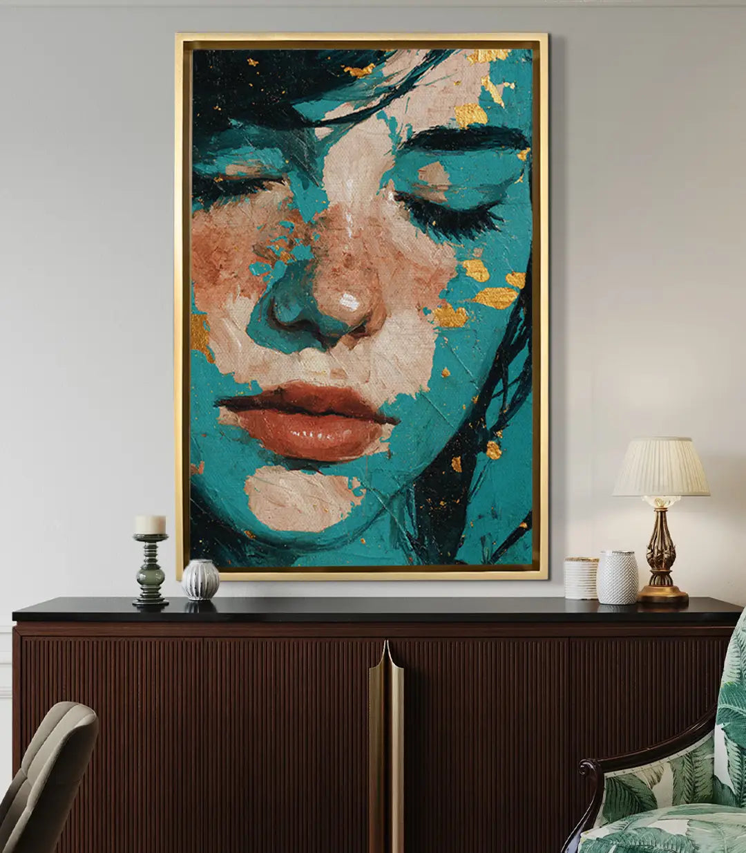 Cuadro retrato contemporáneo ambientado en salón moderno — Massinart