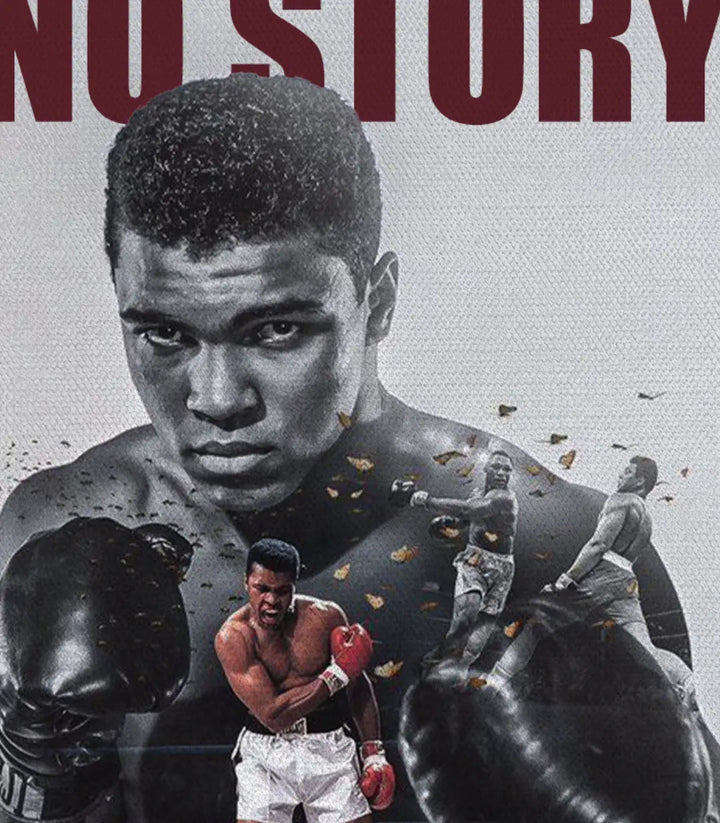 Detalle cuadro Clay Legend Massinart — boxeador profesional texto No Risk No Story