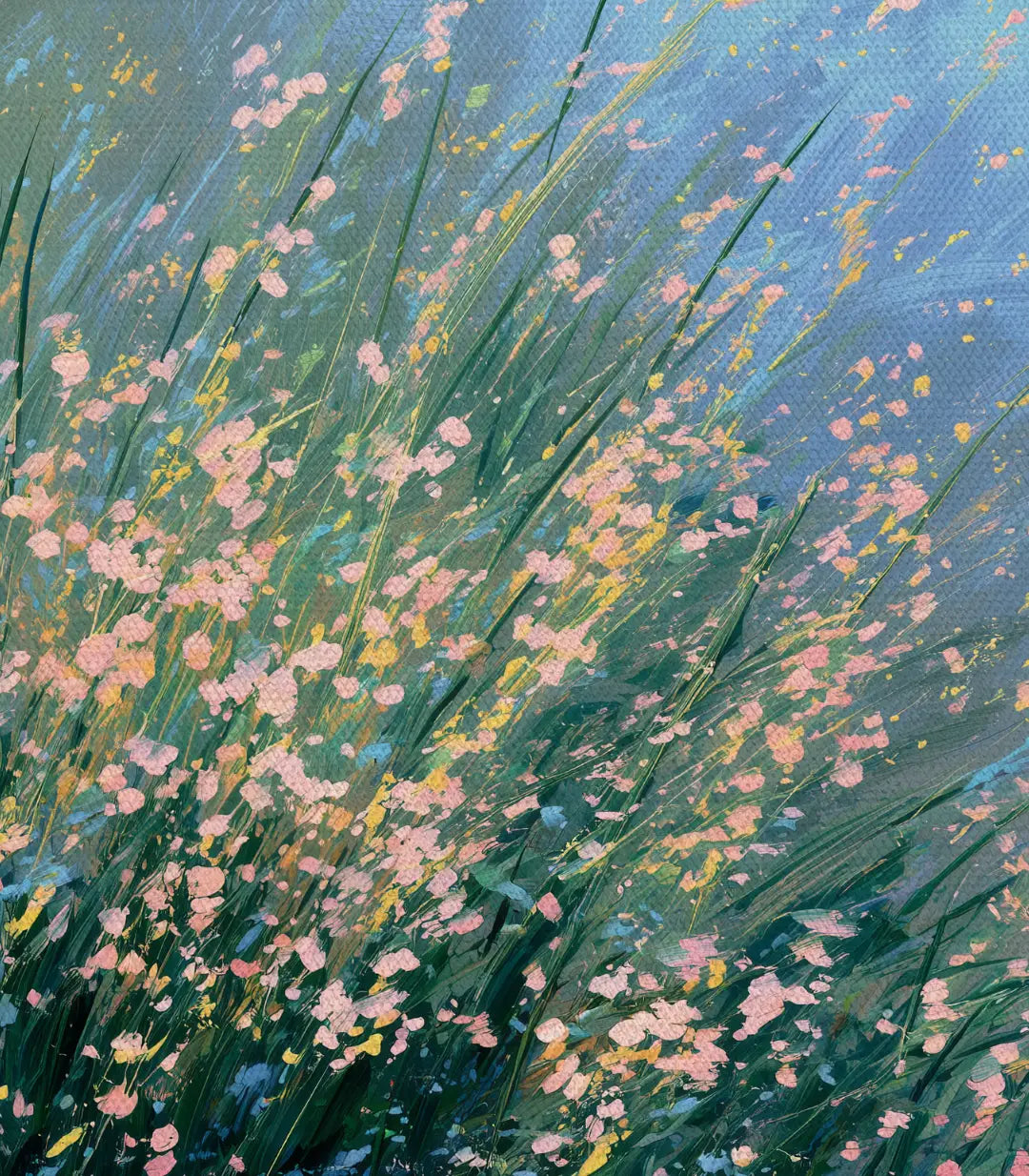 Detalle pintura flores pradera en azul profundo — Massinart