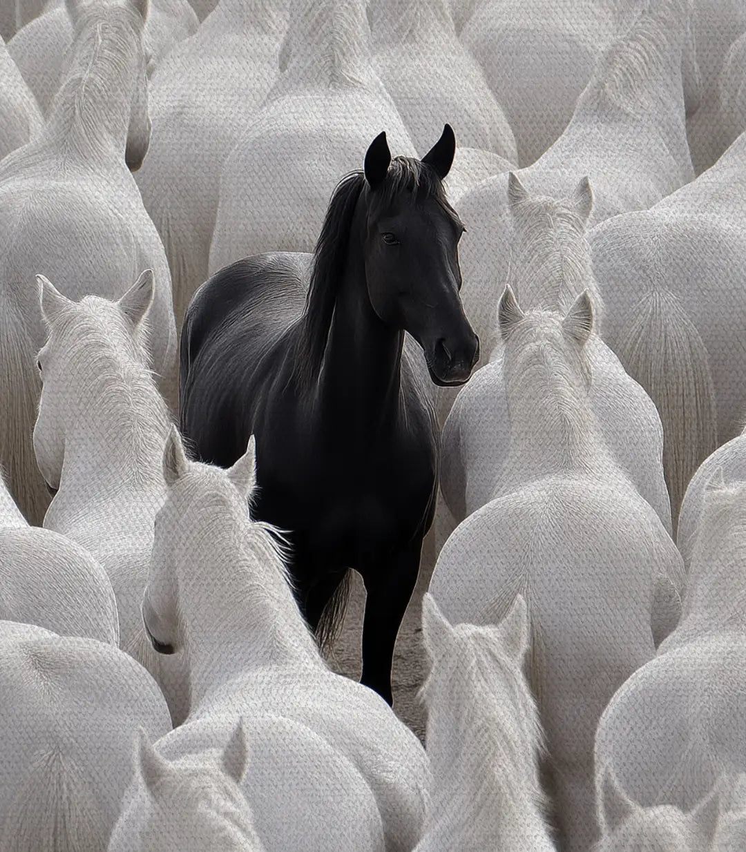 Dormitorio contemporáneo — cuadro Contraste caballo solitario como decoración mural Massinart