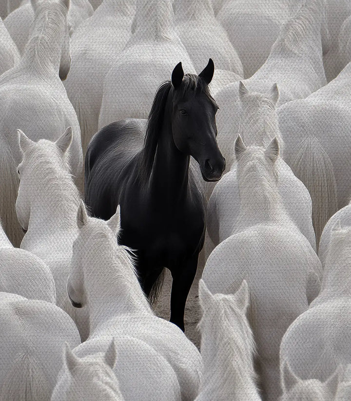 Dormitorio contemporáneo — cuadro Contraste caballo solitario como decoración mural Massinart