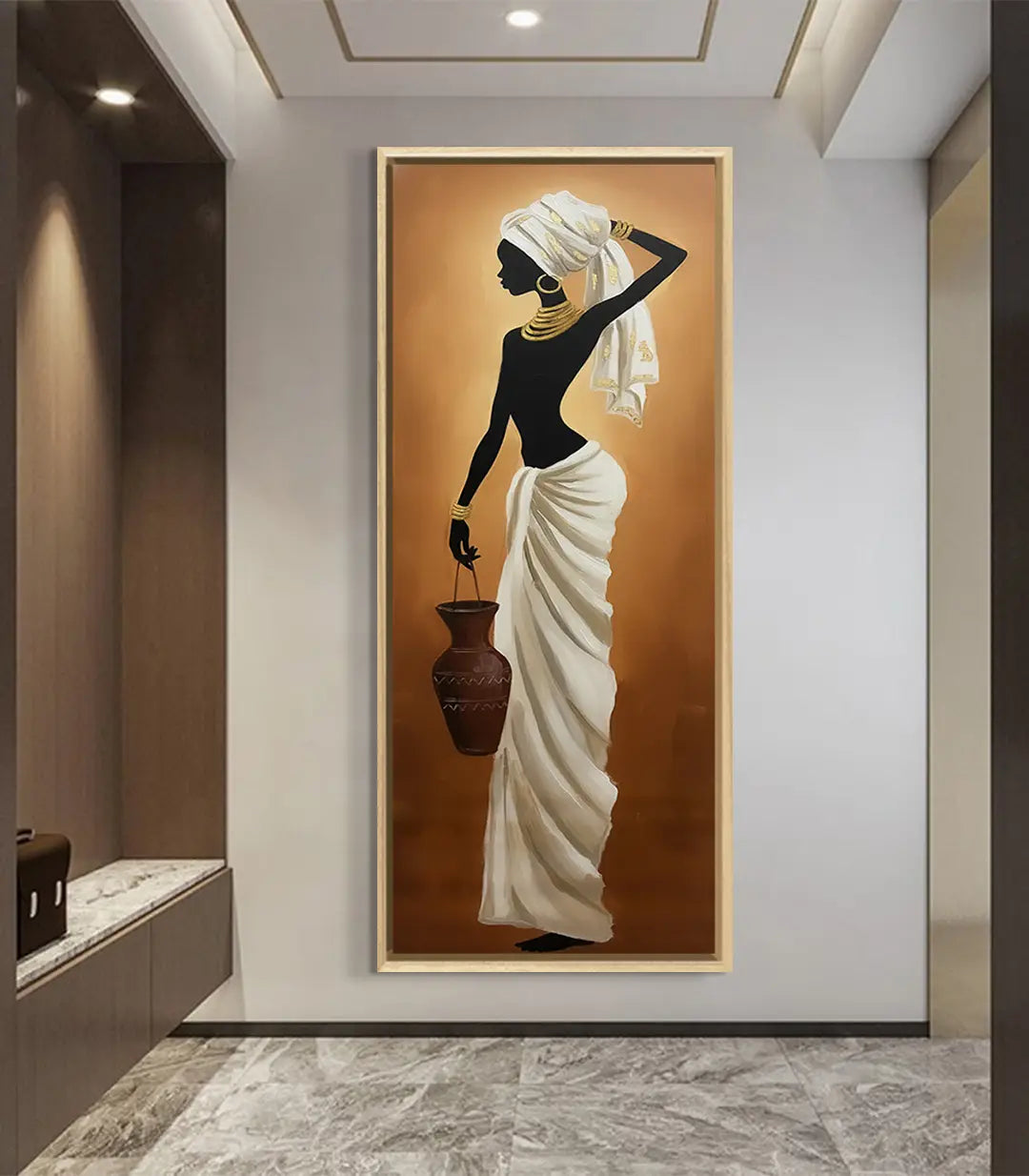 Decoración de pasillo con cuadro retrato mujer elegante estilo contemporáneo Massinart
