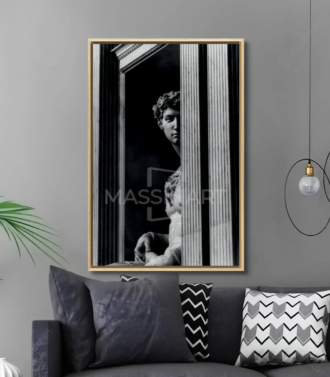 Decoración despacho contemporáneo con cuadro clásico David enmarcado en negro, Massinart