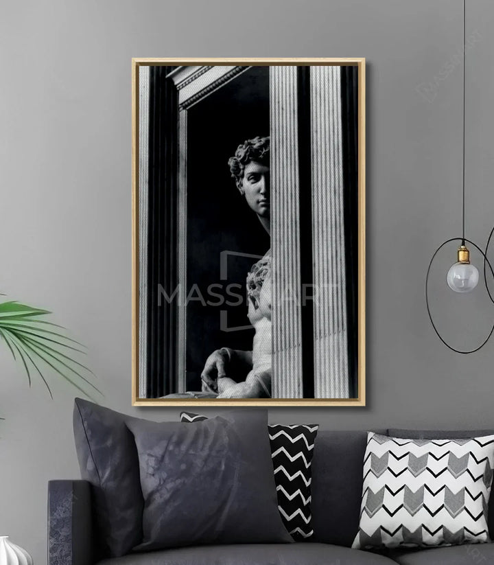 Decoración despacho contemporáneo con cuadro clásico David enmarcado en negro, Massinart
