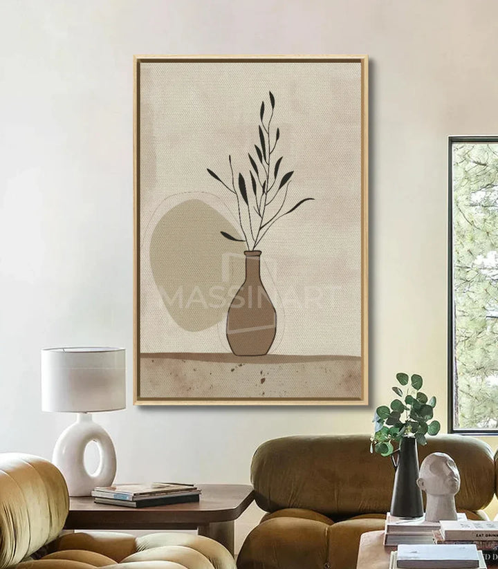 Cuadro Stem en salón contemporáneo — arte mural naturaleza muerta minimalista, Massinart