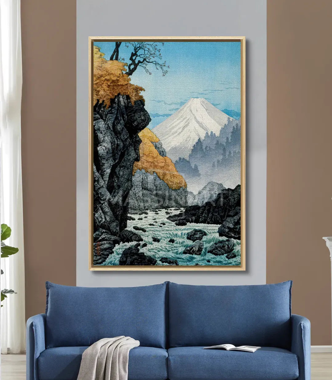 Cuadro paisaje zen montaña árbol dorado interior Massinart