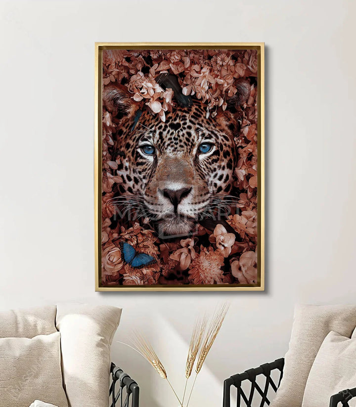Decoración salón moderno con cuadro Wild Jaguar jaguar floral — Massinart