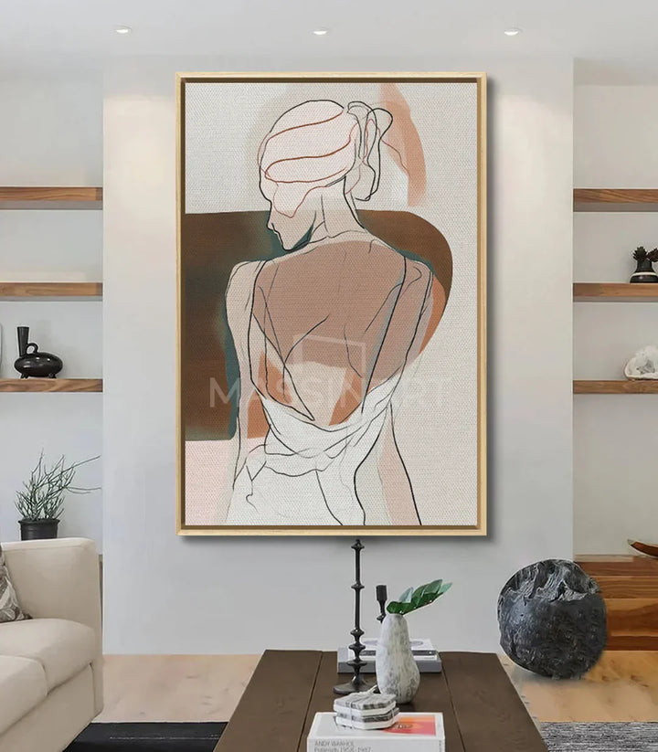Decoración dormitorio — cuadro retrato minimalista femenino Massinart
