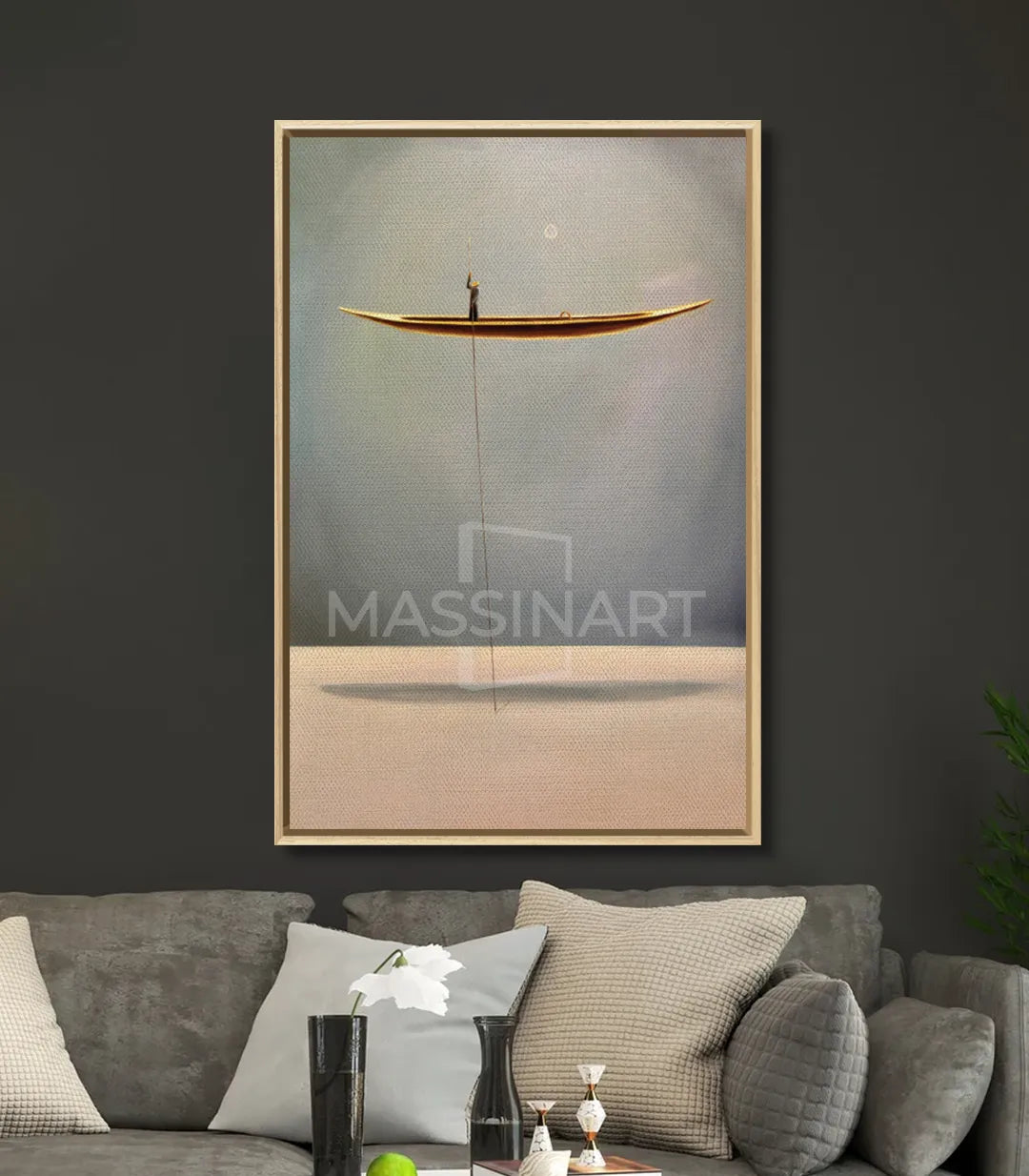 Decoración de interior contemporáneo con cuadro barco zen en tonos neutros — Massinart