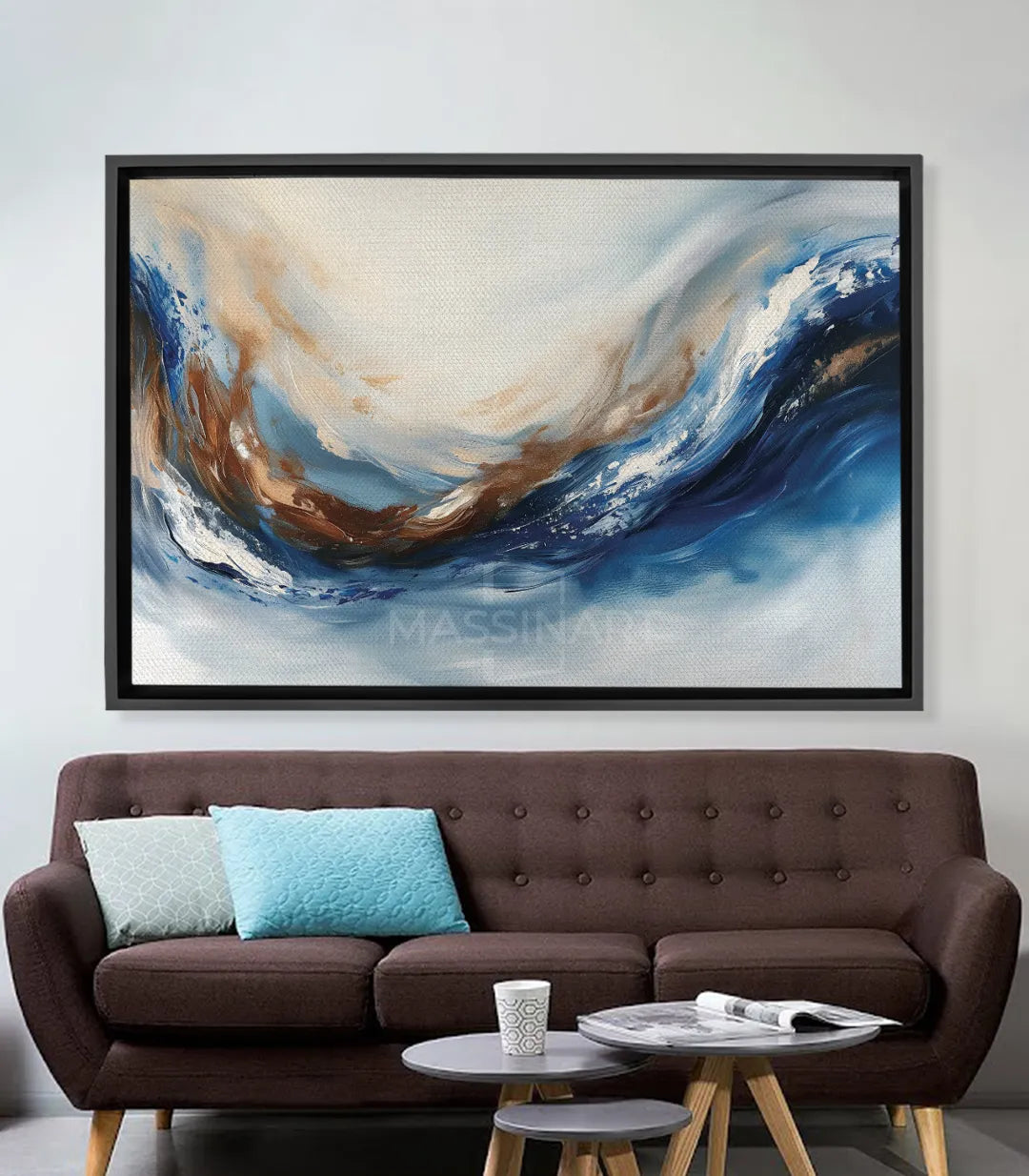 Cuadro abstracto olas en azul y blanco — pintura expresionista Massinart
