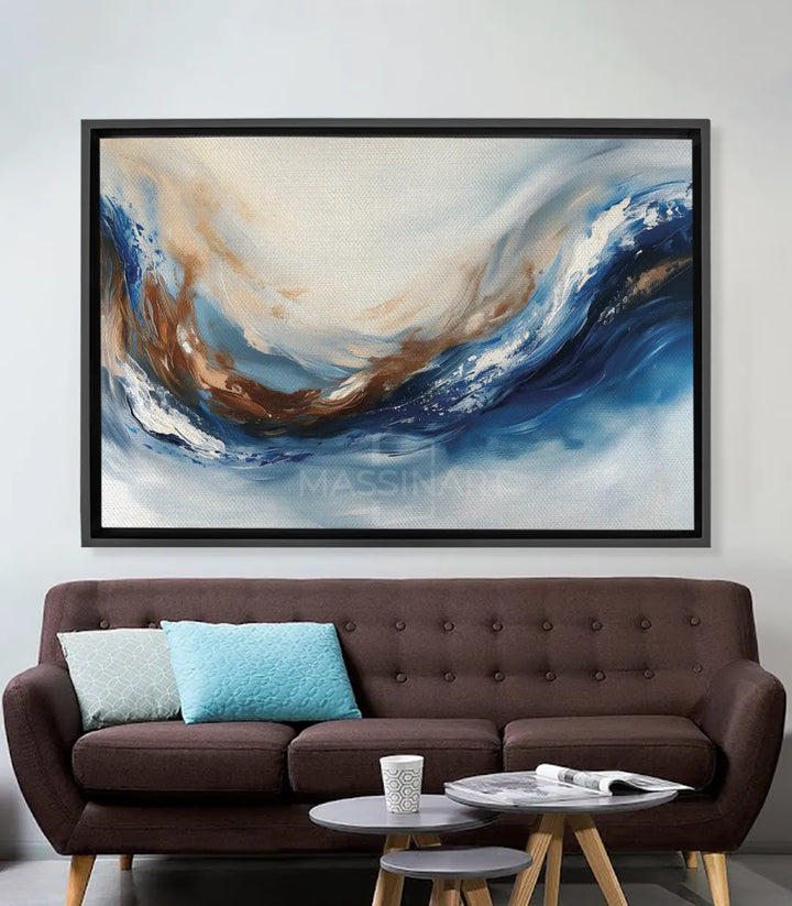 Cuadro abstracto olas en azul y blanco — pintura expresionista Massinart