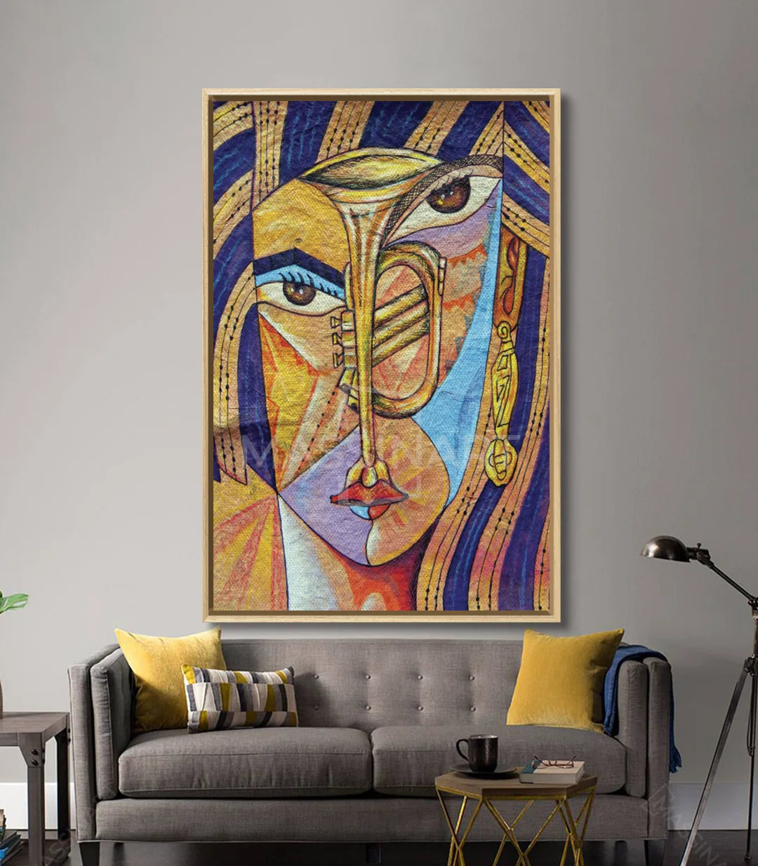 Decoración interior contemporánea — retrato abstracto con marco negro, Massinart