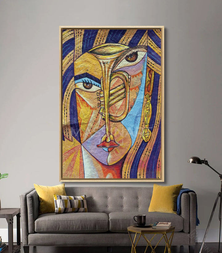 Decoración interior contemporánea — retrato abstracto con marco negro, Massinart