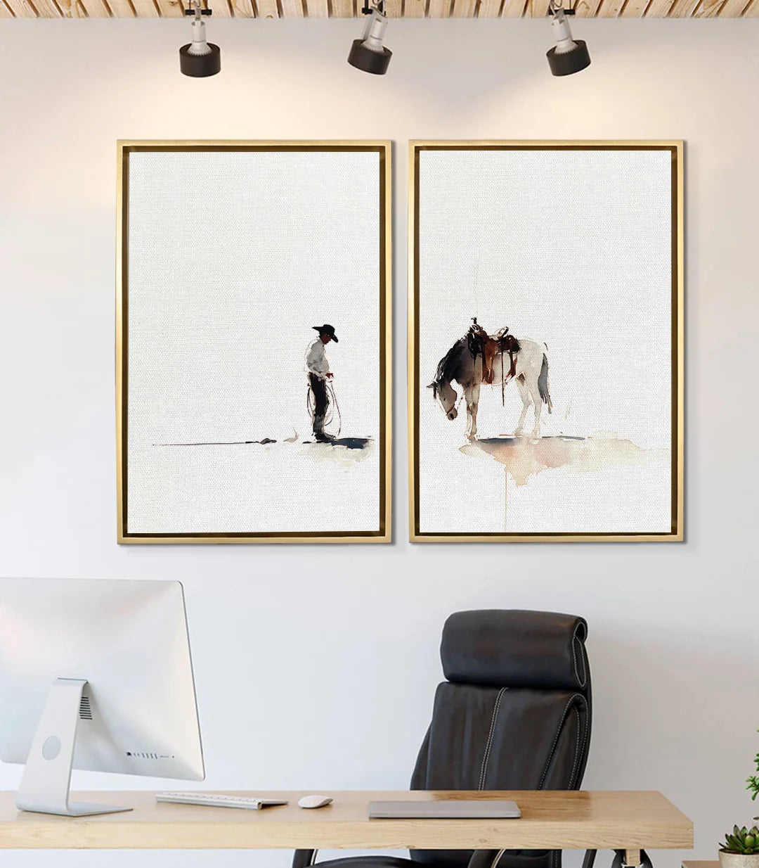 Díptico Western Bond en salón moderno — decoración mural minimalista Massinart