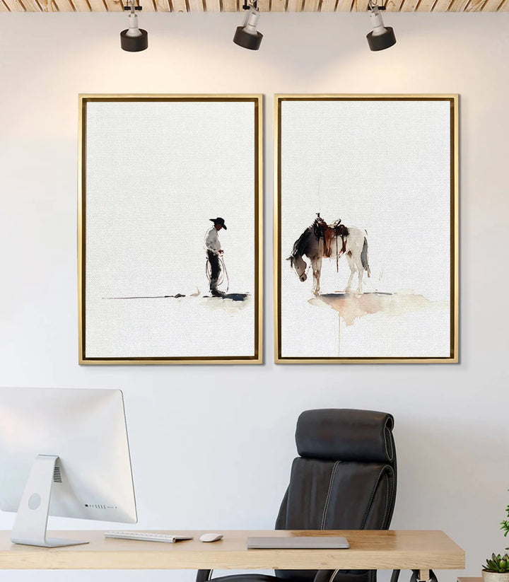 Díptico Western Bond en salón moderno — decoración mural minimalista Massinart