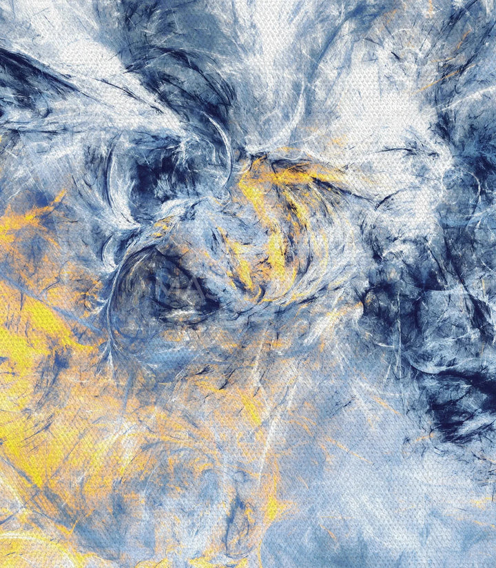 Composición abstracta Slow Motion tres paneles azul amarillo blanco Massinart